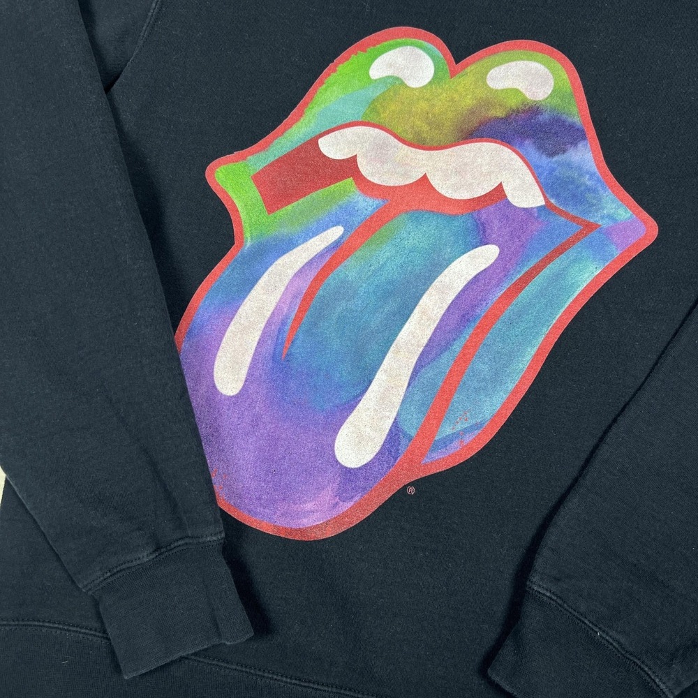 Rolling Stones Tie Dye‎ Tongue Crewneck Mens M Black Sweater Tour Merch